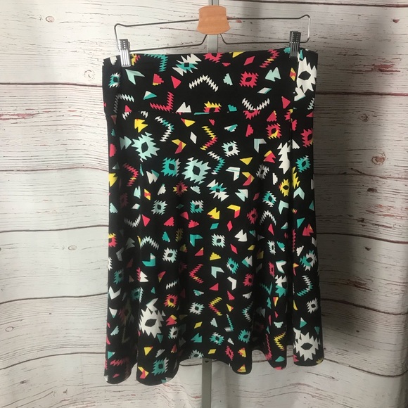 LuLaRoe Black with Multicolor Designs Skirt - Picture 2 of 2